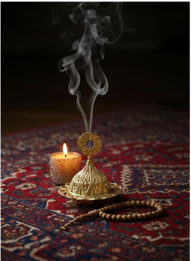 مبخرة بخور ذهبية بتصميم عربي فاخر – مبخرة معدنية مزخرفة من الحديد عالي الجودة مع غطاء قابل للإزالة – لتعطير الجو ونشر الروائح العطرية بالتساوي – قطعة ديكور فاخرة للمنازل والمناسبات – هدية مثالية للأصدقاء والعائلة - Image 2